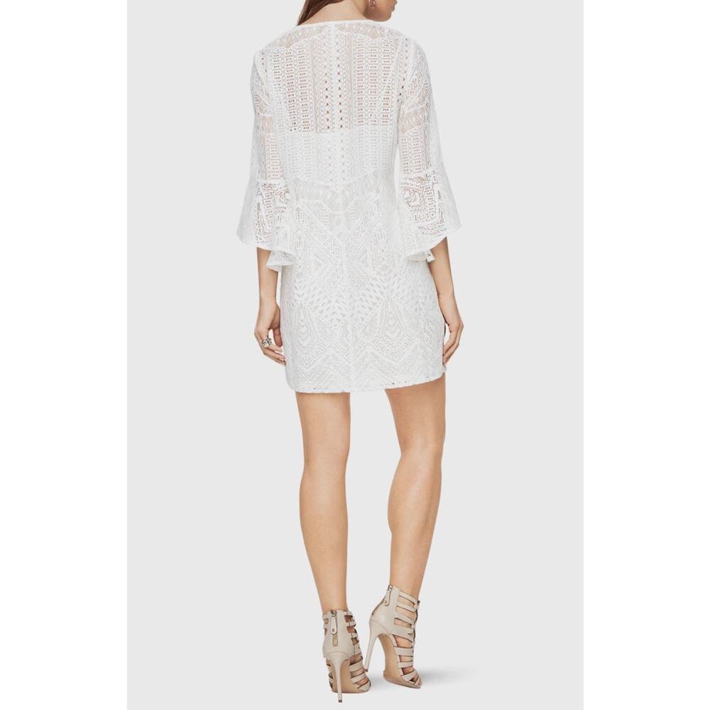 BCBGMAXAZRIA Womens L White Catier Boho Lace 3/4 Sleeve Summer Mini Dress NWT - Picture 2 of 8
